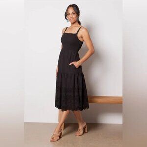 Evereve Midi Sundress Smocked Bodice Square Neckline Tiered Skirt - Size S